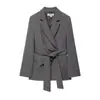 Atacado Outono 2025 Nova Chegada Roupas Femininas com Ombreiras Cinto Conjunto Blazer + Calça Bloomers Nn8-11335