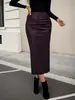 2025 Transfronterizo Amazon Falda de Cuero de Gama Alta Otoño Nueva Moda Sexy Cintura Alta Ajustada Abertura Cubre Cadera Falda