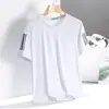 Camiseta de seda helada de verano para hombre, cuello redondo, secado rápido, manga corta, fina, transpirable, top de media manga, deportivo para hombre, moderno, corte holgado