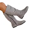 Botas de Moda Casual de Gamuza de Otoño Talla Grande con Cremallera Lateral Planas Botas de Caña Alta Botas de Moda Plegadas para Mujer