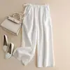 Pantalones de Pierna Ancha Cortos de Algodón Puro para Mujer, Verano, Algodón y Lino, Delgados, Cintura Alta, Cordones Laterales, Vintage, Artísticos, Holgados, Casuales