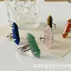 Anel de cristal rosa 8*31 coluna hexagonal dupla ponta incrustado jade ágata anel de amantes vivos processamento personalizado
