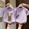 Camiseta de manga corta para niña 2026 nuevo estilo ropa de verano para niños top de dibujos animados elegante para niños mayores y pequeños camiseta base de algodón puro
