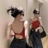 Admire Tops de Alcinha Europeus e Americanos Sem Costas Femininos para Usar por Cima e por Baixo Verão Puro Desejo Camada Base Sexy Preto 1290