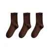 Calcetines de oreja de madera para mujer, calcetines de tubo finos de color liso para primavera y verano, calcetines largos de algodón con encaje negro y blanco, para mocasines