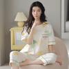 Pijama Estilo Ins Coreano para Mujer, Algodón de Imitación, Cuello Redondo, Manga Corta, Pantalones Largos, Estilo Pastoral de Verano, Dulce Conjunto para Casa de Estudiante