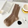 Calcetines unisex de punto grueso para otoño e invierno, color liso, doble costura, sencillos, de media pantorrilla, adecuados para zapatos Birkenstock, calcetines largos de algodón versátiles estilo Maillard para parejas