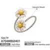 Anillo Abierto de Flor de Vidrio de Color de Acero Inoxidable Misterioso para Mujer, Anillo de Commuter de Lujo Ligero de Oro de 18K de Alta Gama al por Mayor