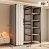 Guarda-roupa aberto com estrutura metálica, armário de armazenamento para quarto, uso doméstico, fácil de montar, adequado para apartamentos de aluguel