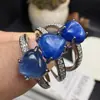 Anillos de Cristal Azul Natural al por Mayor, Anillos de Cristal de Vidrio Azul Transparente y Claro como el Hielo, Simples y Versátiles para Hombres y Mujeres