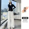 Calça larga estilo "old money" em falso jeans marrom para mulheres, nova coleção de outono, cintura alta, com efeito de drapê, modeladora, casual e relaxada, calça comprida