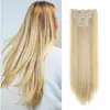 Peças de Peruca Europeias e Americanas Transfronteiriças em Estoque 16 Cartões Conjunto de 6 Peças de Extensões de Cabelo Fibra Química Cabelo Longo Reto Feminino Extensões de Cabelo com Clipe Conjunto