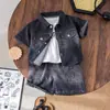 Conjunto de Verano para Niños 2026 Nuevo Conjunto de Tres Piezas de Verano de Mezclilla con Manga Corta para Niños Ropa Casual para Bebé Ropa Infantil de Moda