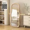 Espejo de cuerpo entero, Espejo de pie moderno, Espejo de vestidor estilo Ins de color crema, Espejo de estilo francés para uso doméstico para el dormitorio de las niñas, Espejo de forma irregular