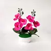 Orquídea Mariposa de Tres Flores y Tres Hojas, Pequeño Adorno de Bonsái para el Hogar, Decoración de Planta Verde en Maceta de Concha, Decoración de Arte Floral de Bonsái de Plástico