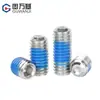 Juego de Tornillos Prisioneros Hexagonales Sin Cabeza de Acero Inoxidable 304 con Recubrimiento Adhesivo Azul, Antiaflojante y Antideslizante