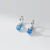 Brincos Redondos de Prata de Lei S925 Nalan com Diamante Azul, Luxo Leve, Estilosos, Design Exclusivo M08005