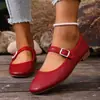 Plus Size Transfronteiriço Outono 2026 Novo Salto Baixo Boca Redonda Casual Sapatos de Uma Peça Feminino Fivela Única Casual Boca Rasa Mocassins