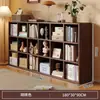 Estante de Livros de Madeira Maciça de Chão Cor Nogueira Combinação Livre Armário de Sala de Estar Armário de Armazenamento Estante de Grade para Casa Armário de Armazenamento