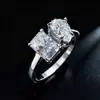 Anillo de Plata de Ley S925 Doble Piedra Personalizado Moda Radiante Forma de Lágrima Lujo Ligero Moda Moissanita Transfronterizo Europeo y Americano