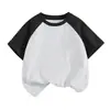 Camiseta Raglán de Manga Corta para Niños 210g Algodón Peinado Versión Lisa Manga de Cuerno Bloque de Color Top Liso