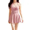 Nuevo traje de baño de una pieza sexy estilo puro deseo para adelgazar, ocultar abdomen, talla grande, cuello halter para aguas termales, estilo chica dulce para mujer