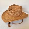 Chapéu de palha de verão feminino para praia ao ar livre, chapéu de praia à beira-mar, chapéu jeans vazado, chapéu de sol, chapéu de praia com protetor solar para o mar