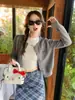 Cardigan Adelgazante Nuevo Estilo Tejido, Versátil de Moda Corto Cuello Redondo Manga Larga Cuello Semi Alto Suave