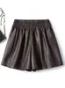 Shorts de Couro Feminino Transfronteiriço Outono Novo Cintura Alta Emagrecedor Linha A Calças de Couro Pretas de Pernas Largas para Outono e Inverno, Adequado para Usar com Botas, Atacado