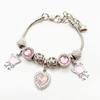Pulseira de Urso Rosa Pan's Cross-Border com Pingente de Coração Full Diamond, Moda Atacado Amazon Ajustável