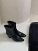 Botines de tacón alto gruesos con punta cuadrada para mujer, nuevo estilo 2026, diseño de patchwork, con cremallera trasera, botas de montar, disponibles en negro y marrón, hechos de algodón