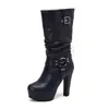 Botas Retro New Roman Comércio Exterior Manga Tamanho Grande Fivela de Cinto Botas de Salto Alto 4 Tabela de Água Grossa Mulheres Brancas