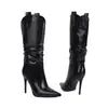 Botas de montar versátiles de tacón alto y peso ligero para otoño e invierno, botas de tubo alto con punta afilada de comercio transfronterizo, suela de goma de color sólido, botas para mujer de talla grande de comercio exterior