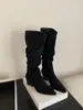 Botas Longas de Cavaleiro com Salto Bloco Empilhado para Mulheres, Novo Estilo Outono e Inverno 2026 Bico Fino Botas de Cano Alto, Botas Longas de Cowboy Ocidental para Mulheres