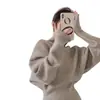 Estilo Nuevo de Primavera Suelto Casual Versátil Manga Larga Tejido Suave Cómodo Suéter de Cachemira Ceñidor de Cintura Adelgazante Top para Mujer