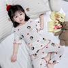 Pijamas para niños de verano de seda de hielo para niñas, ropa fina con aire acondicionado, traje de niñas con encaje de dibujos animados, ropa de casa de manga corta a la moda