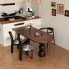 Mesa de Comedor Estilo Francés Vintage, Madera Maciza Retro, Forma Ovalada, Adecuada para Hogares Pequeños, Mesa de Comedor y Escritorio Integrados para Sala de Estar Estilo Antiguo Negro