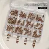Juego Mixto de 12 Piezas de Decoraciones de Uñas de Moño de Dibujos Animados Otoño e Invierno Maillard Colorido Moño de Resina 3D Decoraciones para Uñas