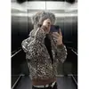 Moletom zip-up boxy com gola alta e estampa de leopardo retrô americano para homens, jaqueta casual solta para casais de outono e inverno, moderna