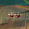 Aretes de Moda en Vivo Cuadrados con Incrustaciones de Ágata Roja Imitación Aretes Vintage Elegantes Aretes Moda OL Simples de Plata para Mujer