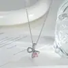 Novo Colar de Coração Rosa com Laço Cravejado de Zircônia de Cobre para Mulheres, Gargantilha Doce e Estilosa da Moda