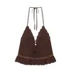 Ropa de verano para mujer estilo europeo y americano 2026, top transparente bordado con cuello halter y tirantes finos 5422