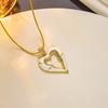 Collar de Cadena de Espiga de Acero de Titanio Chapado en Oro Real de 18K de Venta Caliente con Colgante de Corazón Elegante Europeo y Americano con Esmalte Goteado de Aceite y Diamantes