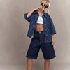 2025 Novo Comércio Exterior Transfronteiriço Roupas Femininas Estilo Retrô Jeans Novo Design Jacquard Shorts Jeans Soltos Conjunto para Mulheres