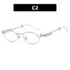 Armazón de Metal Ovalado con Incrustaciones de Diamantes Ke Dun, Gafas de Marco Pequeño Perladas, Estilo de Gama Alta, Adecuadas para Maquillaje Natural, Se Pueden Adaptar con Lentes Graduados para Miopía