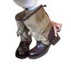 Botas vaqueras para mujer de cuero suave, cómodas, tacón grueso, bloques de color, con cordones, colección otoño 2026, botines, botas Martin, botas de montar