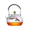 Olla Gruesa Estilo Japonés Directo con Patrón Martillado Grullas, Hervidor de Fuego, Tetera para Hervir Té, Incrustada con Flor de Ciruelo, Olla de Vidrio Resistente al Calor