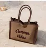 Bolsa Tote Grande com Bordado de Letras Nova Moda Primavera/Verão 2026 Bolsa Tecida para Trabalho e Deslocamento Bolsa de Ombro
