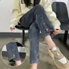 Jeans Vintage Tubo de Humo para Mujer Primavera y Otoño 2025 Nuevos de Cintura Alta Adelgazantes Talla Grande Estrechos Acortados Rectos