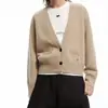 Cardigã de tricô liso de cor sólida com decote V e dois botões, estilo coreano, para outono e inverno, suéter casual solto para o dia a dia para mulheres